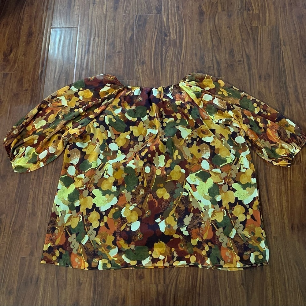Isaac Mizrahi Live Watercolor Fall Print Top size 3X - Picture 6 of 8